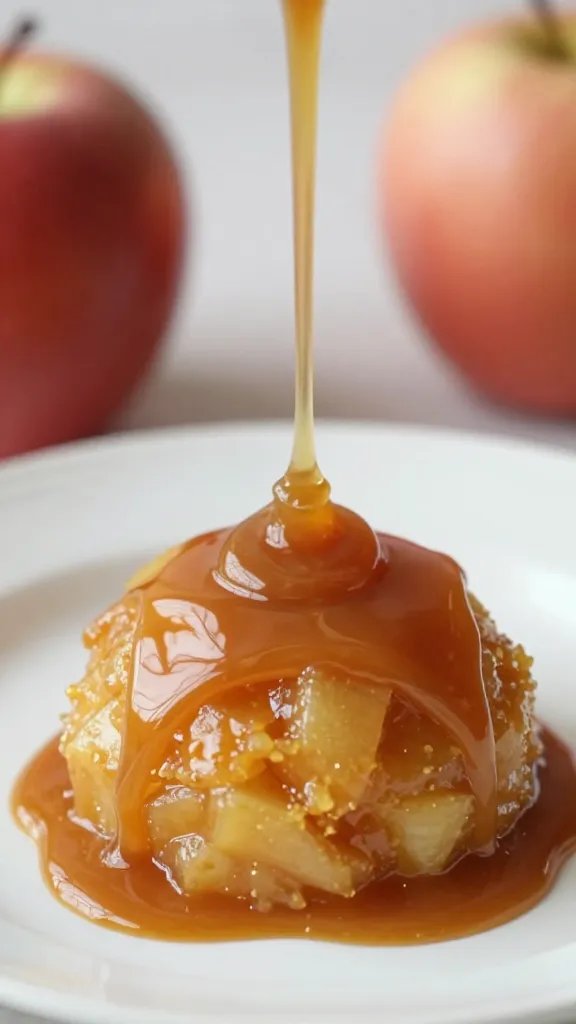 thick caramel drizzle over warm apple filling