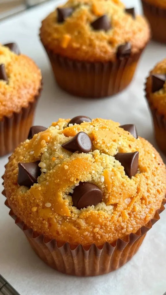 closeup pumpkin chocolate chip muffin top on parchment