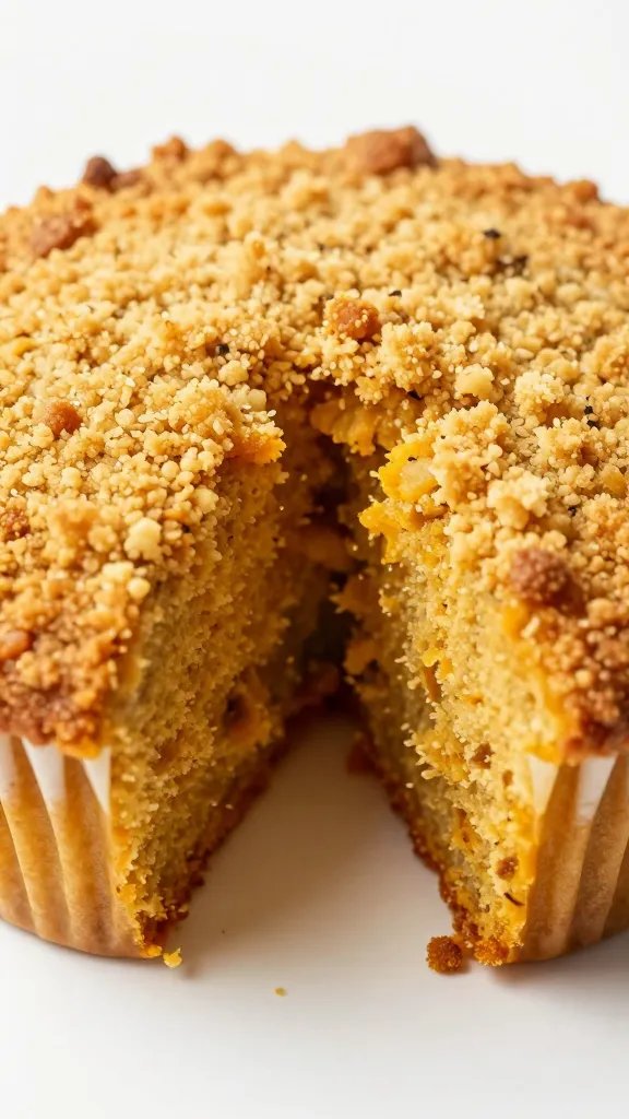 split muffin top showing soft pumpkin crumb