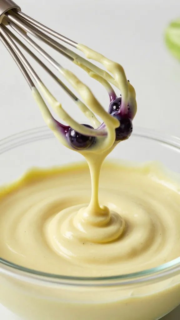 batter-coated whisk dripping blueberry zucchini batter