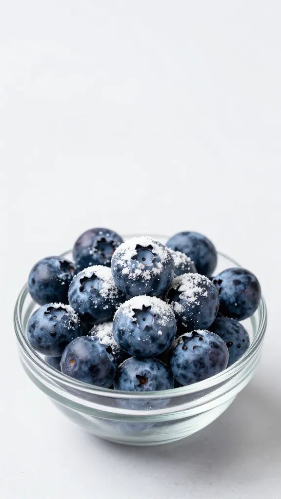 floured fresh blueberries in small glass bowl