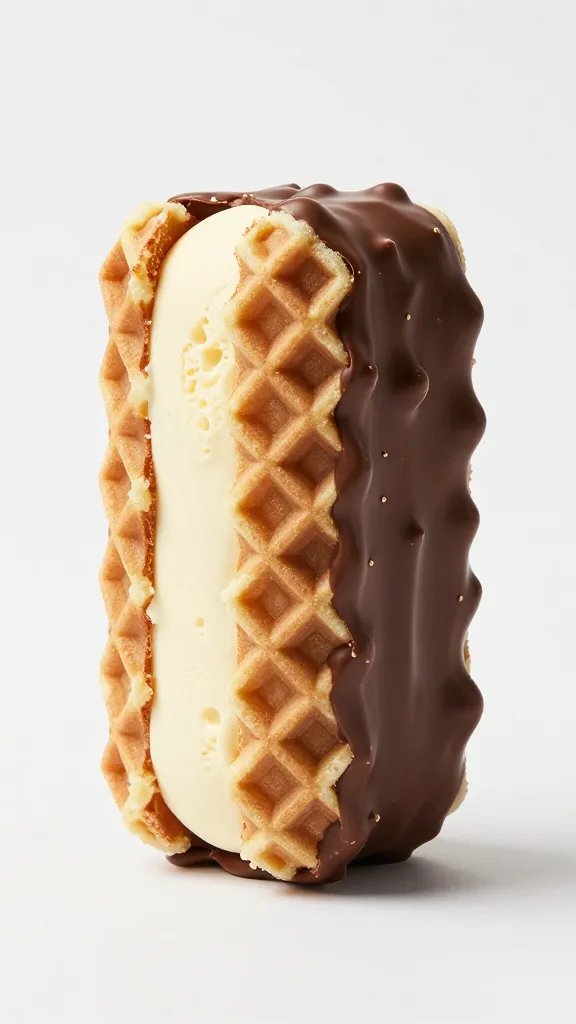 chocolate-dipped waffle ice cream sandwich, studio lighting