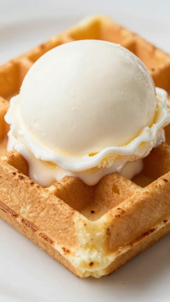 toasted waffle edges with melting ice cream, macro