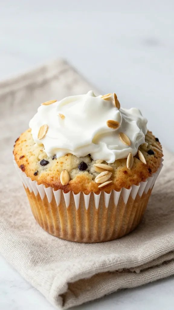 oat and Greek yogurt protein muffin on linen napkin
