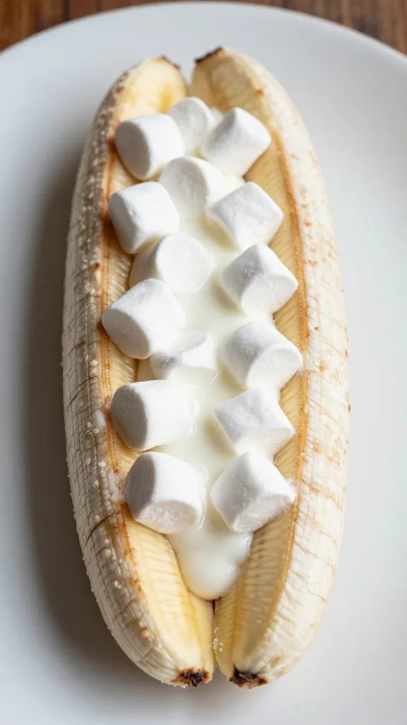 foil-wrapped banana boat split, gooey marshmallows melting