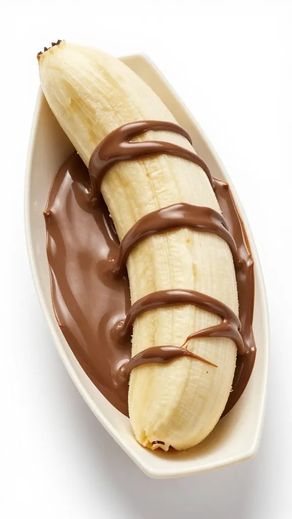 peanut butter banana boat with melted milk chocolate pools