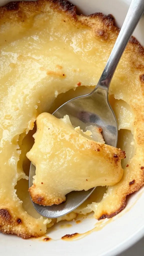 serving spoon resting in warm cobbler corner