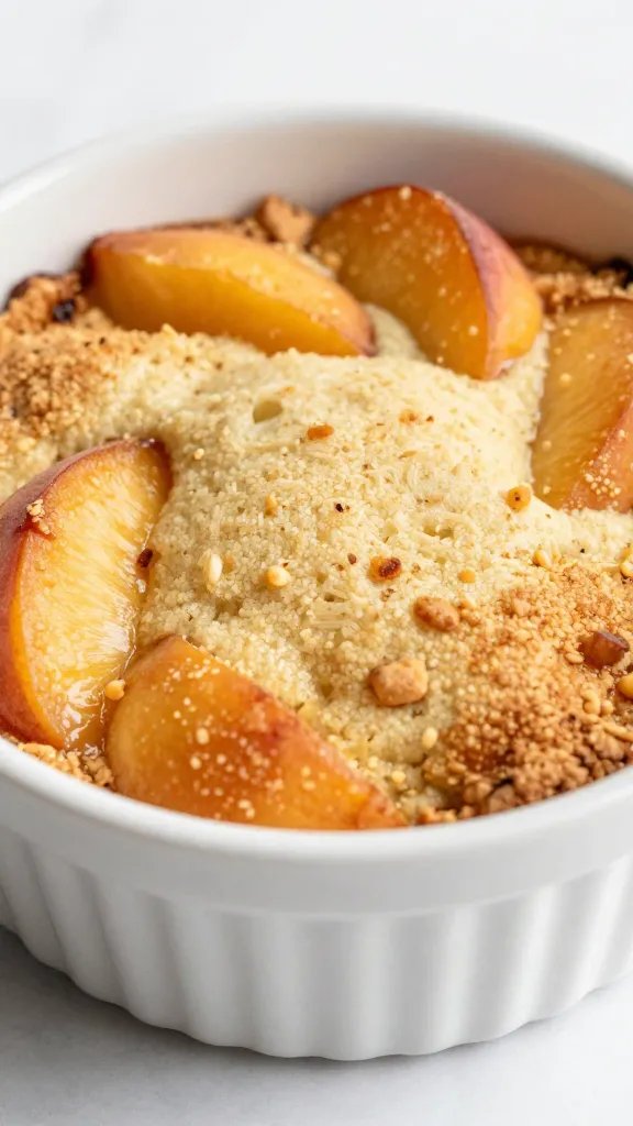 individual ramekin peach cobbler with browned top