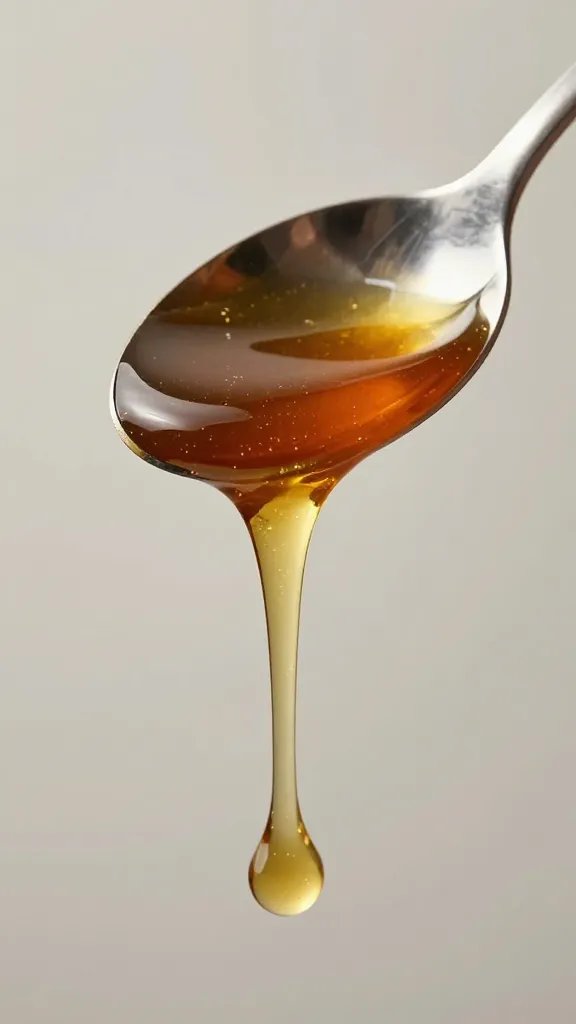 dripping spoon of glossy hot honey, studio lighting