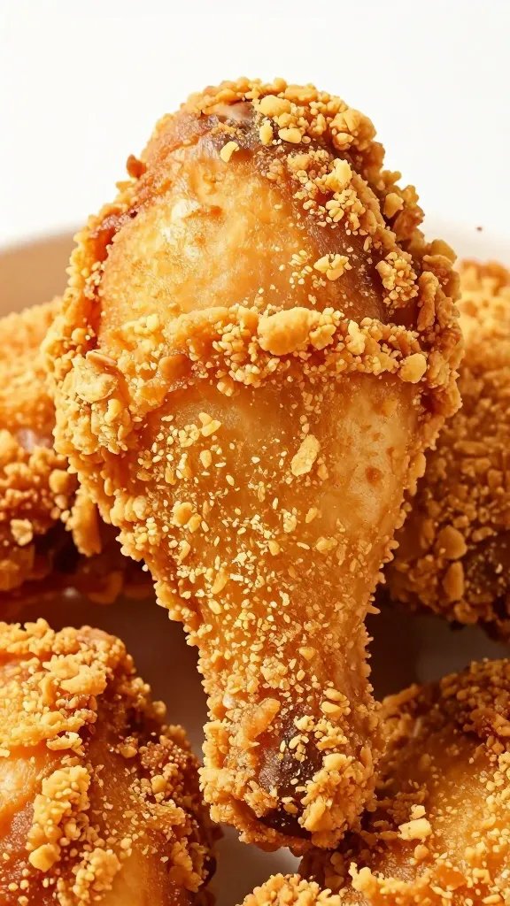 crispy fried chicken thigh, crunchy crust detail