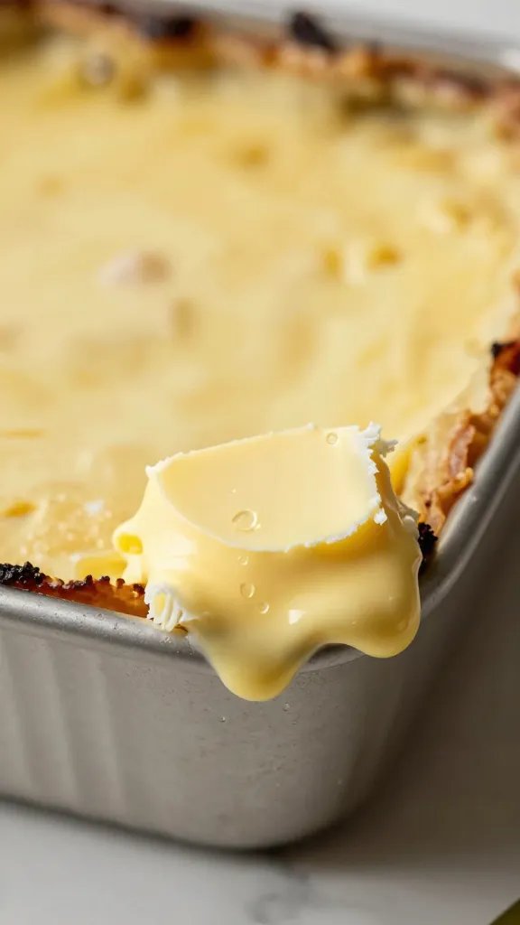 pat of melting butter on casserole corner, macro
