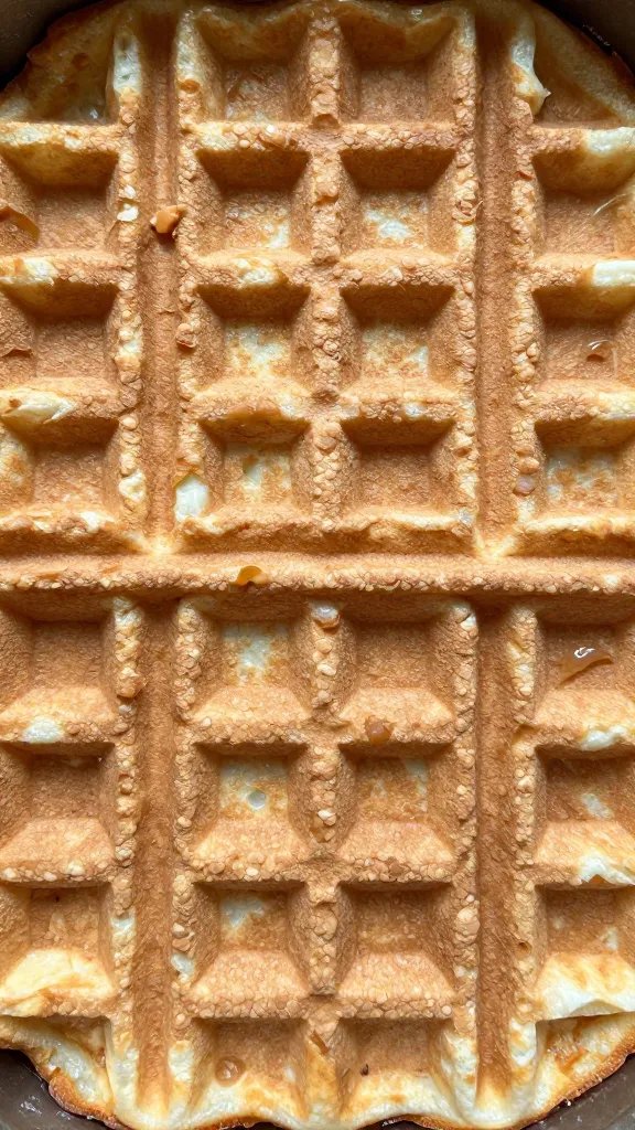 browned casserole top with puffed waffles, overhead closeup