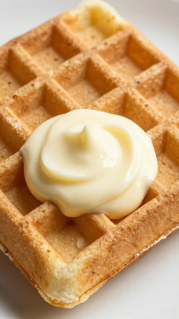 waffle sandwich with lemon curd filling, glossy closeup