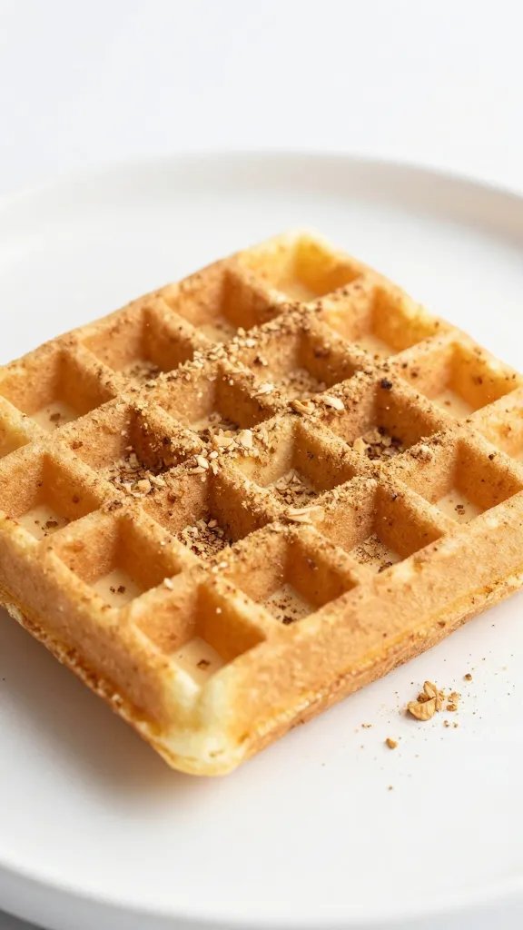 single eggnog waffle topped with fresh grated nutmeg