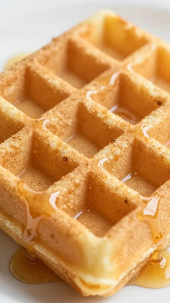 eggnog waffle drizzled with maple syrup, tight macro