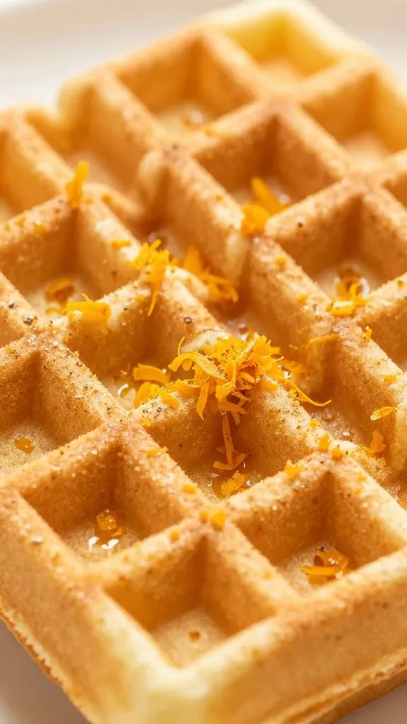 closeup of waffle with orange zest garnish