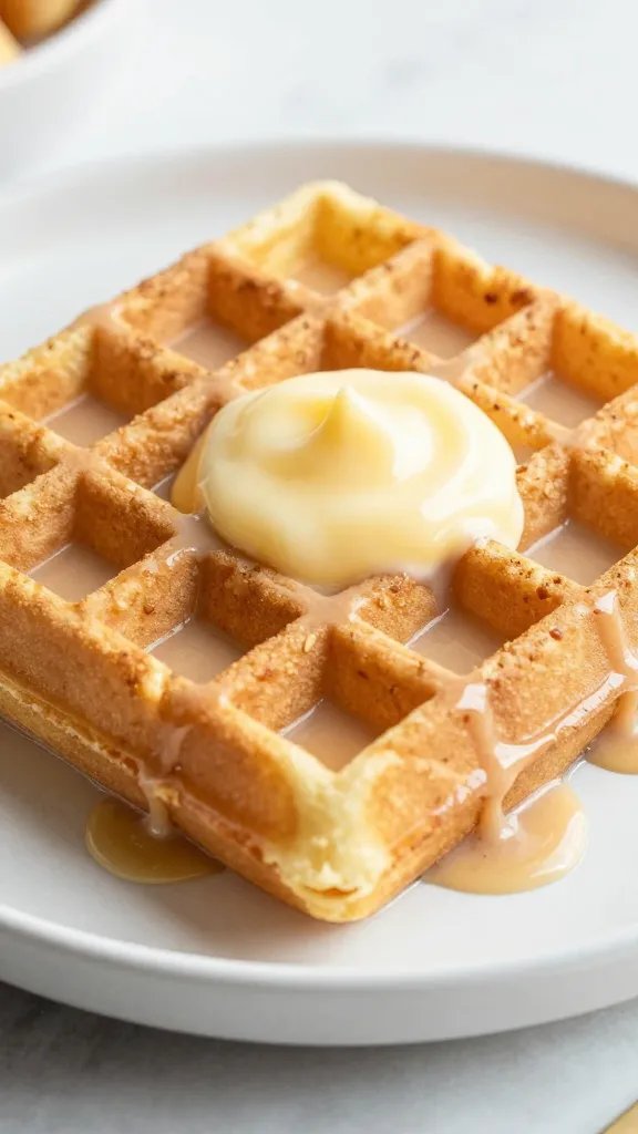 eggnog waffle with bourbon glaze, shallow depth