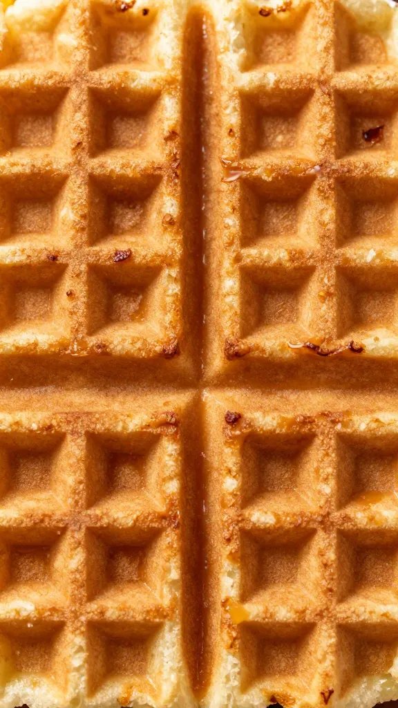 macro of waffle grid showing crunchy caramelization
