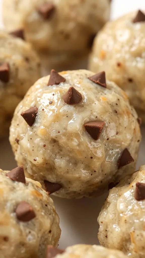 closeup of Kodiak protein ball with mini chocolate chips