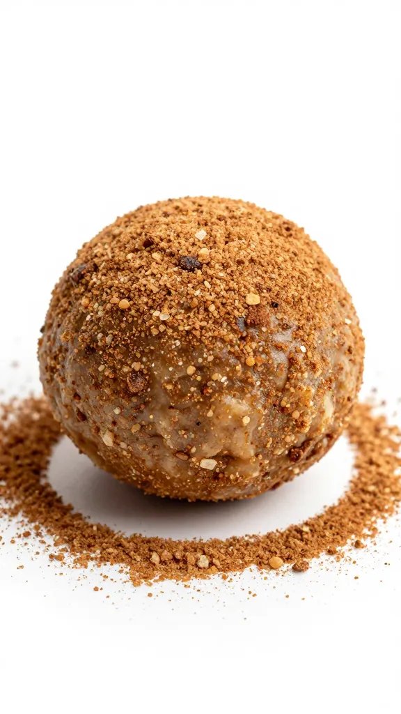 single cinnamon Kodiak protein ball dusted with cinnamon sugar