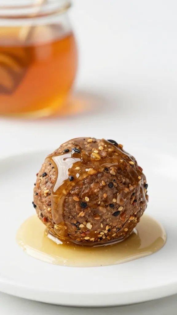 single maple Kodiak protein ball drizzled with honey