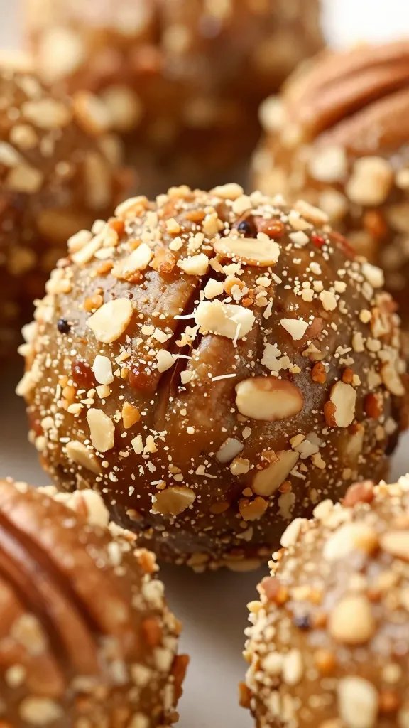 closeup of Kodiak protein ball rolled in crushed pecans