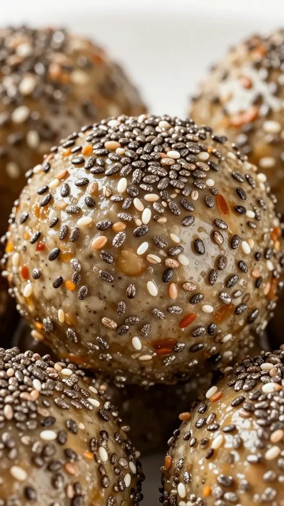 closeup of Kodiak protein ball with chia seeds on top