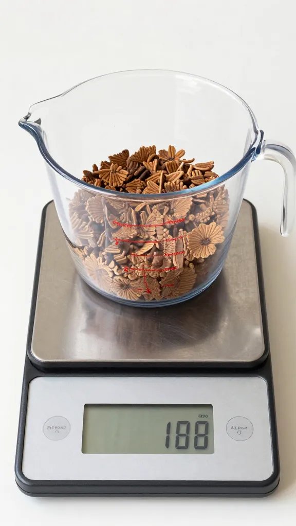 measuring cup of kodiak cakes mix on scale