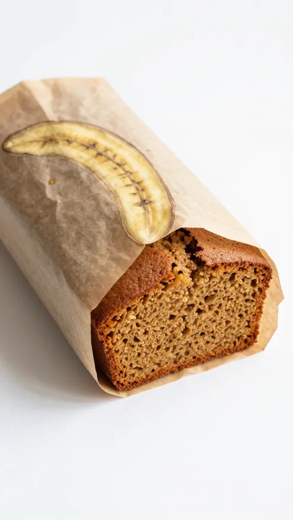 folded parchment-wrapped banana bread end piece