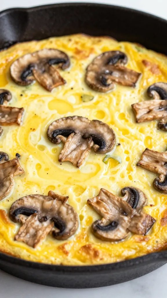 sautéed mushrooms for frittata in cast-iron closeup