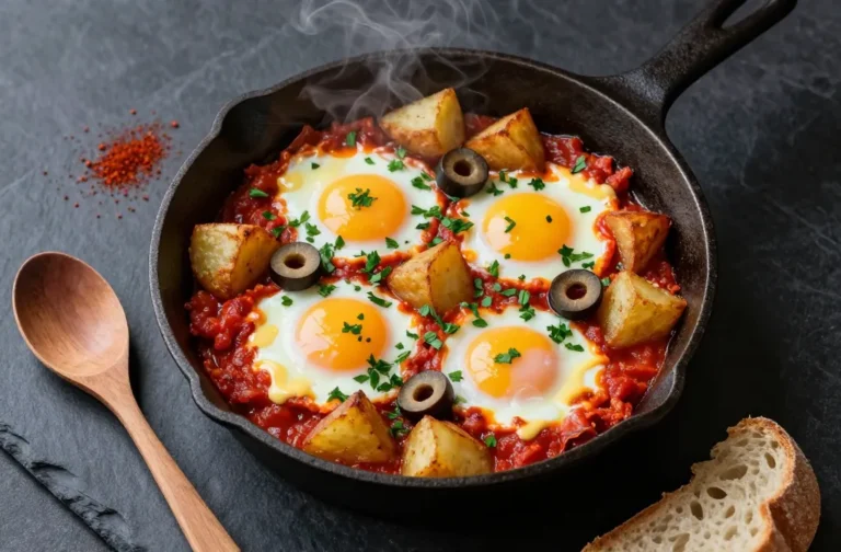 Spanish Egg and Potato Bake — Patatas Bravas Meets Shakshuka, the One-Dish Dinner That Empties the Fridge