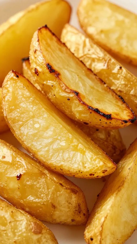 golden Yukon Gold potato wedge, blistered edges