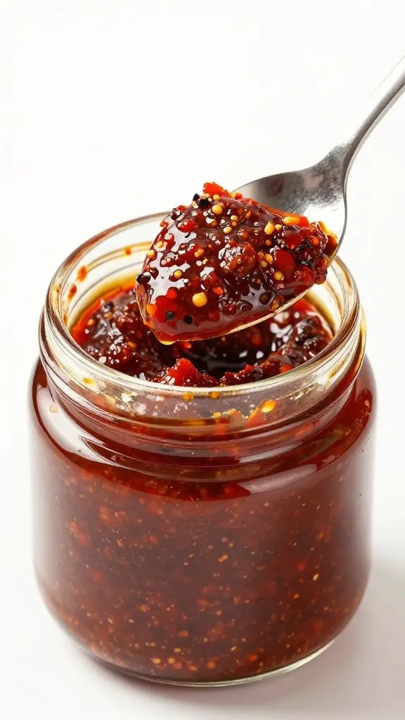 spoonful of smoky-sweet harissa paste, glossy surface