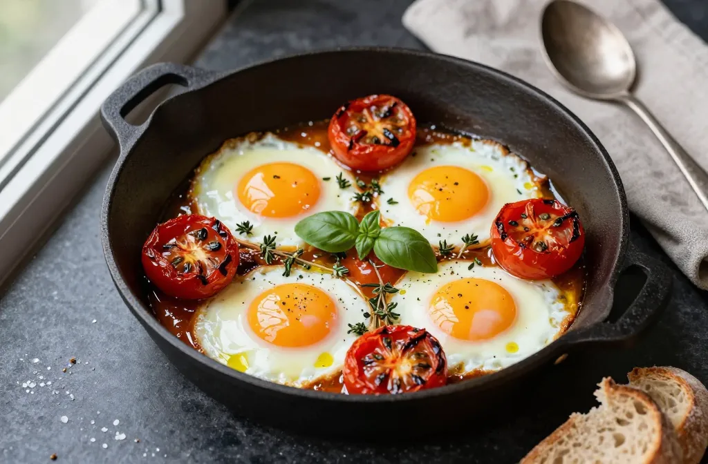 Baked Eggs with Roasted Tomatoes and Herbs — the Hands-Off Oven Dinner That Looks After Itself While You Set the Table