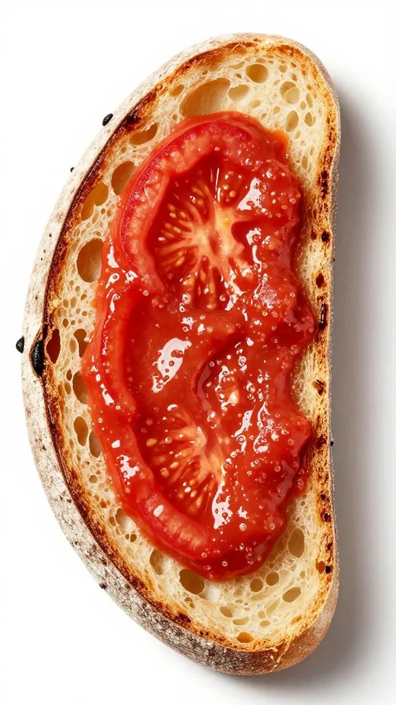 single slice of crusty sourdough dipped in tomato juices