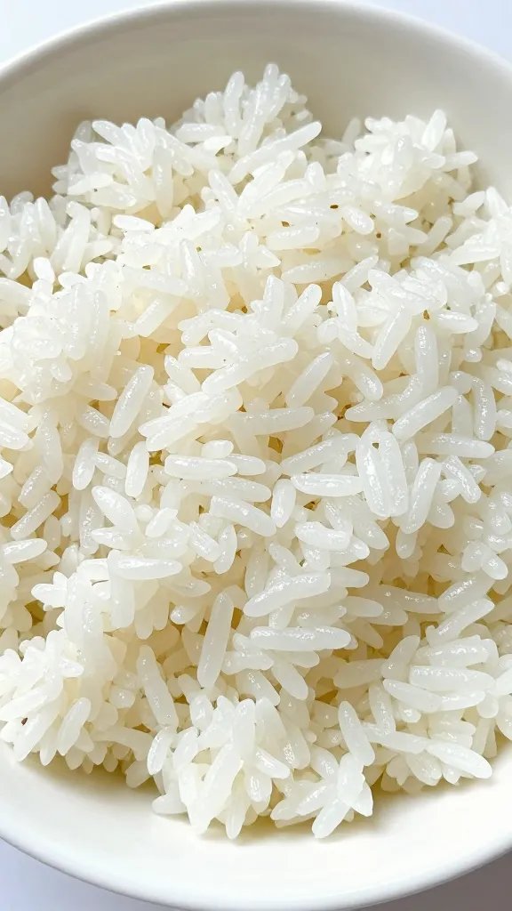 closeup Thai kai jiew over jasmine rice in white bowl