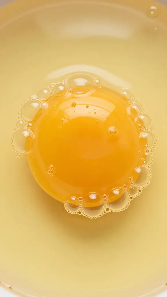 bubbling oil rim around just-dropped egg yolk