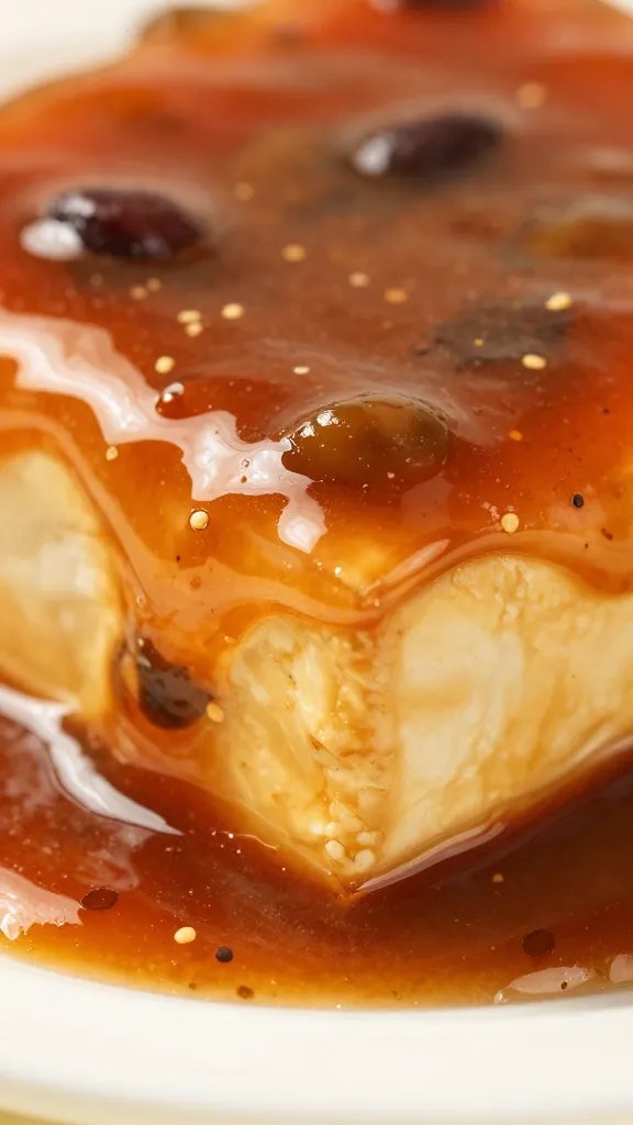 glossy chili-bean sauce clinging to tofu corner