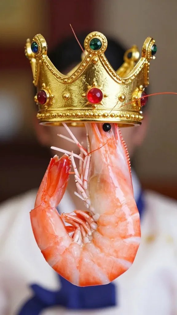 closeup gyeran jjim crowned with a single pink shrimp