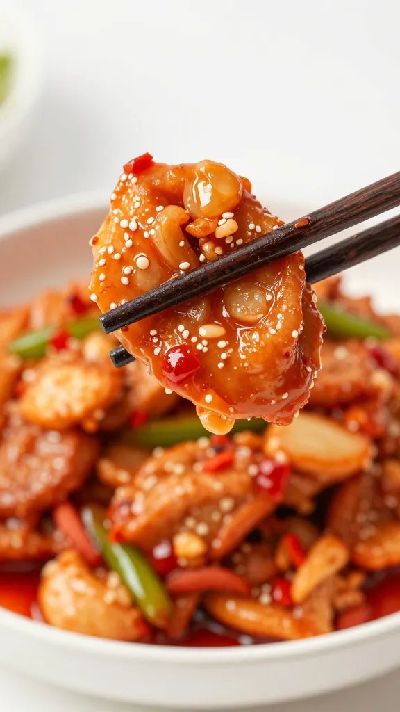 chopsticks holding tender bite of gyeran jjim, shallow depth