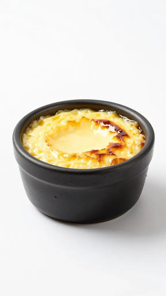 single black ttukbaegi filled with custardy gyeran jjim, studio light