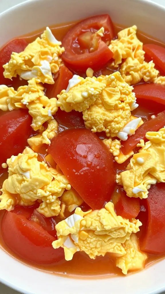closeup bowl of Hong Kong tomato egg stir-fry