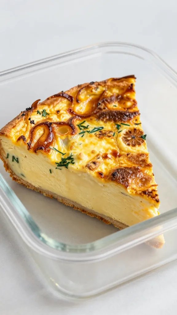 Warm leftover frittata slice in meal-prep container
