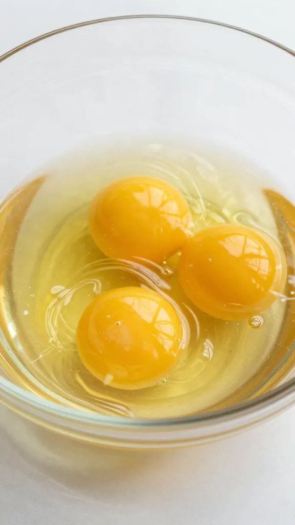 whisked eggs in glass bowl with soft ripples