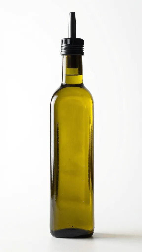 bottle of Spanish olive oil with pour spout, studio light