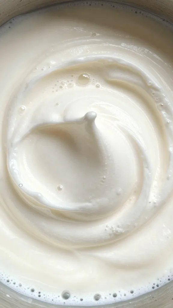 bubbling cream around soft-set egg whites, closeup