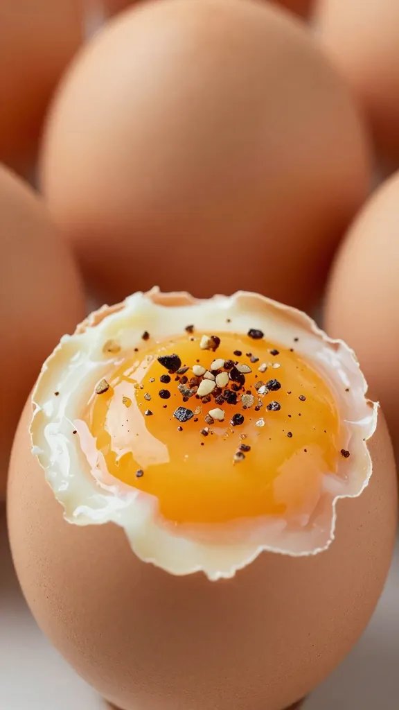 oeufs cocotte topped with cracked pepper, tight macro