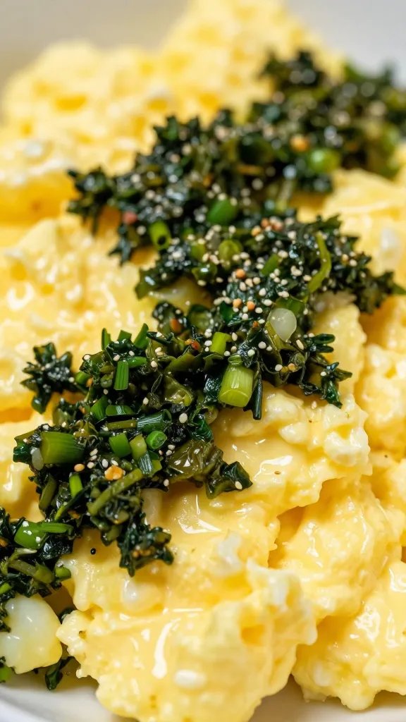 soft-scrambled eggs nestled in piperade, macro shot