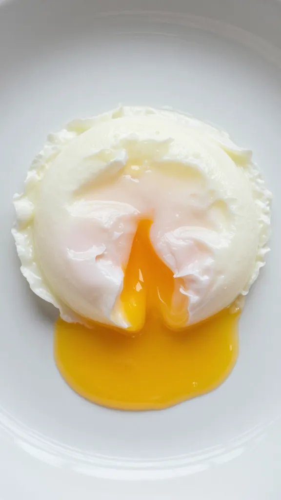 soft-poached egg with runny yolk, overhead