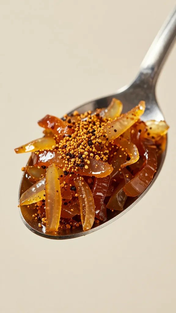 single spoonful of sumac-dusted caramelised onions